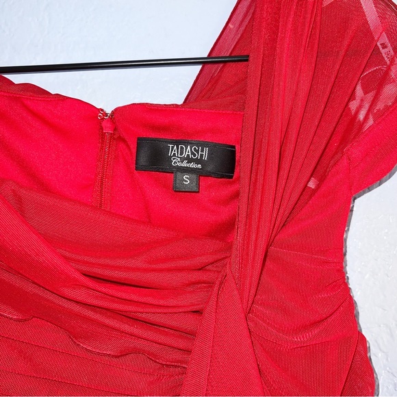 Red Mesh Ruffle Ruched Mini Dress Size Small - Picture 6 of 8